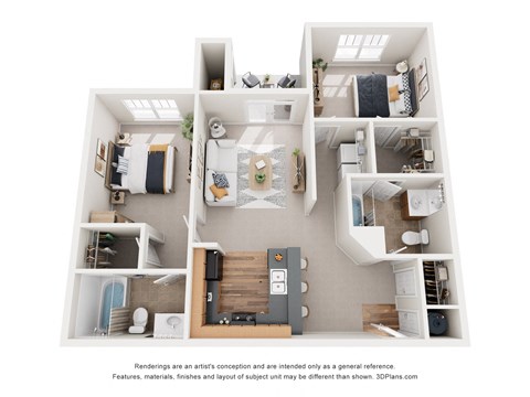 Floor plan for 2 beds, 2 baths, 1087 sqft